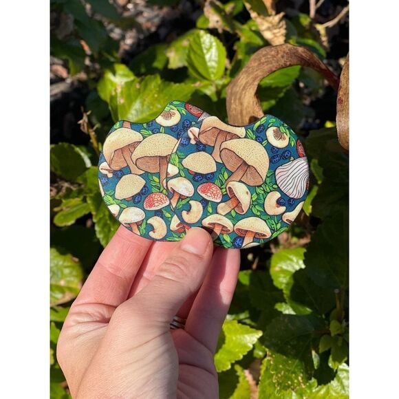 Blue Mushroom Car Coaster Set | Car Accessories - Picture 1 of 12
